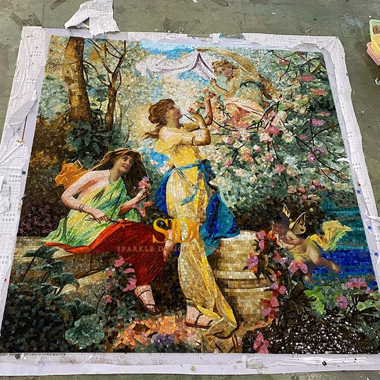 Célèbre peinture à l'huile européenne belles dames Art motif de carreaux de mosaïque de verre pour décoration murale de salle de bain