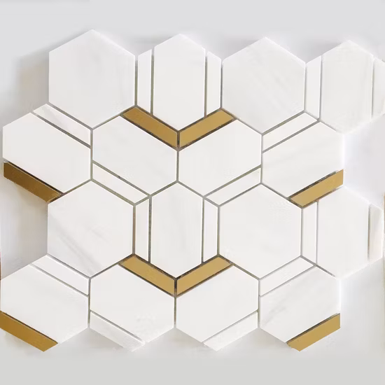 Jet d'eau Art Patterns Bianco Carrara Marble Mix Carreaux de mosaïque décoratifs en verre doré